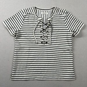 Madewell Top Womens Sm V Neck Nautical Sailor Blue White Striped Cream Off White